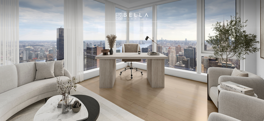 Modern, virtually staged corner apartment office, with Manhattan views, Bella virtual staging - header image