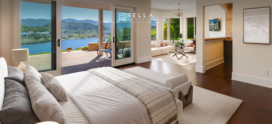 Modern, virtually staged extra large bedroom, with private terrace San Diego, California, done by Bella virtual staging