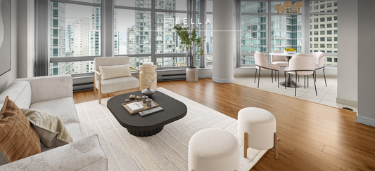 Modern, virtually staged Vancouver apartment  living room done by Bella virtual staging